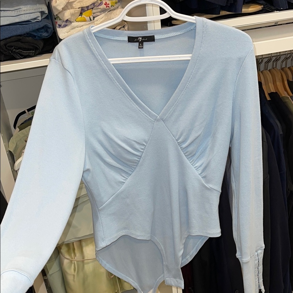 7 For All Mankind Blue Fitted Asymmetrical Bodysuit